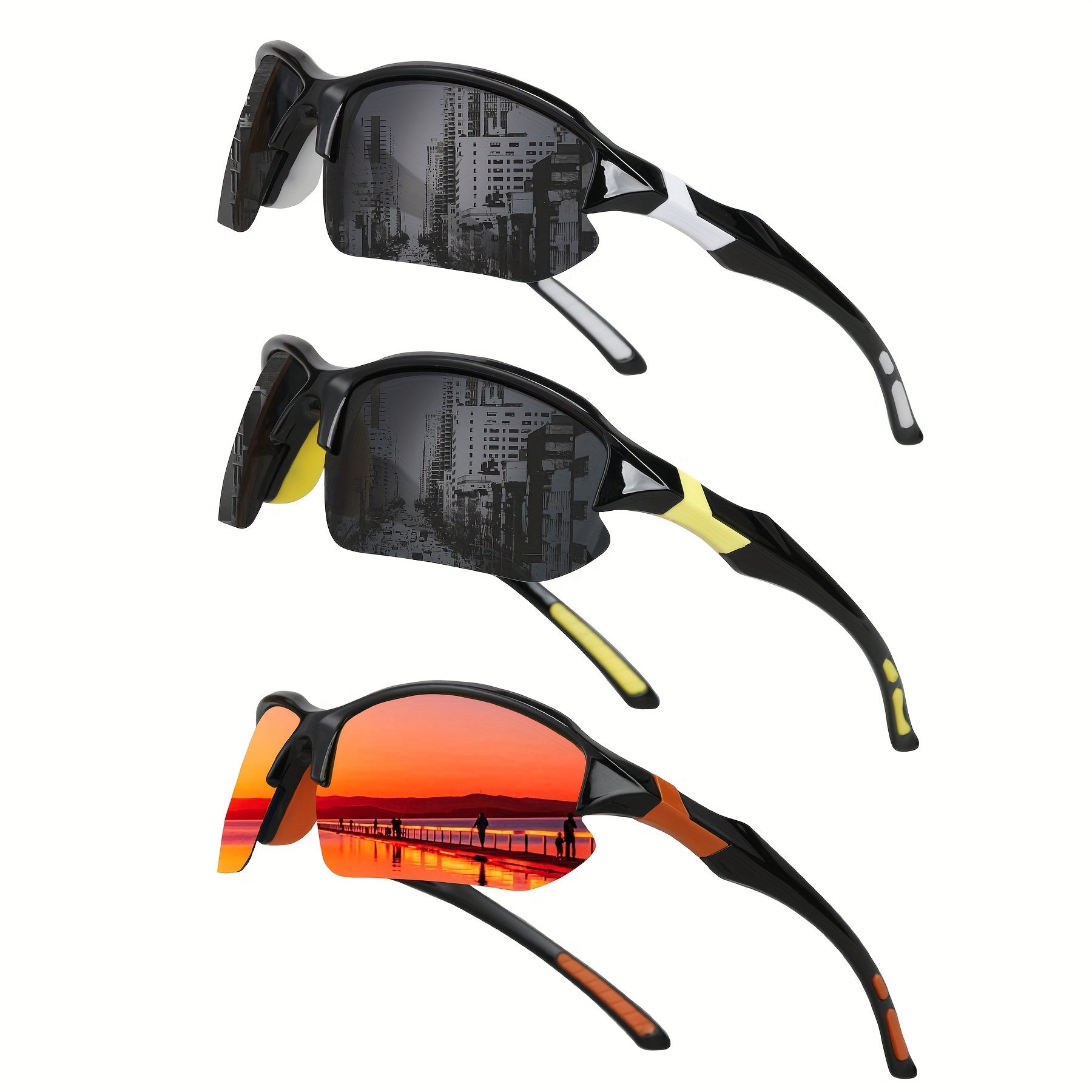 3-Piece Polarized Sports Glasses - Wind &amp; UV Protection