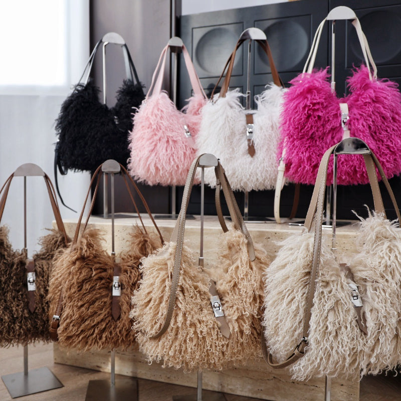 Women's Faux Wool Handbag - Soft &amp; Elegant Crossbody Bag