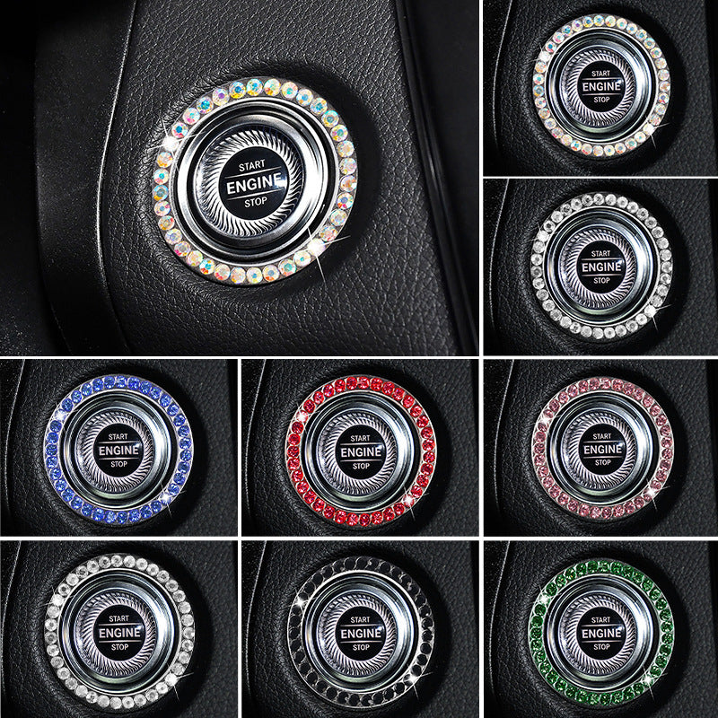 Zinc Alloy Ignition Button Cover with Sparkle Effect - "START STOP" Design, Plated, Easy Installation, Fits Most Vehicles, Ignition System Upgrade | Sparkling Button Cover | Glossy Finis - Daisan Mart