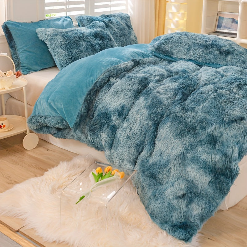 3pcs Y2K Tie Dye Plush Duvet Cover Set ( 1 Duvet Cover + 2 Pillowcase), Soft &amp; Warm Bedding Set