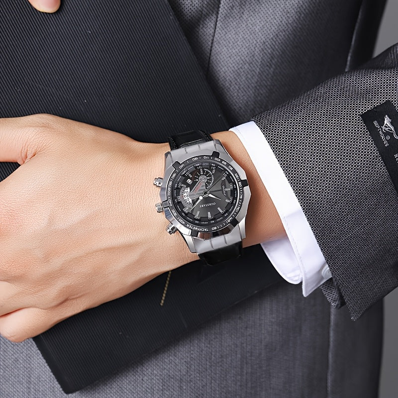 Luxury Large Face PU Leather Strap Men's Sports Watch