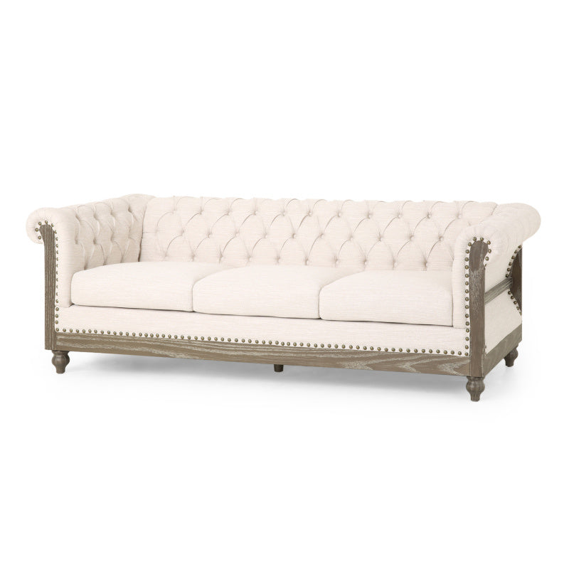 Mirod Comfy 3-Seat Sofa with Wooden Legs Retro Style for Living Room