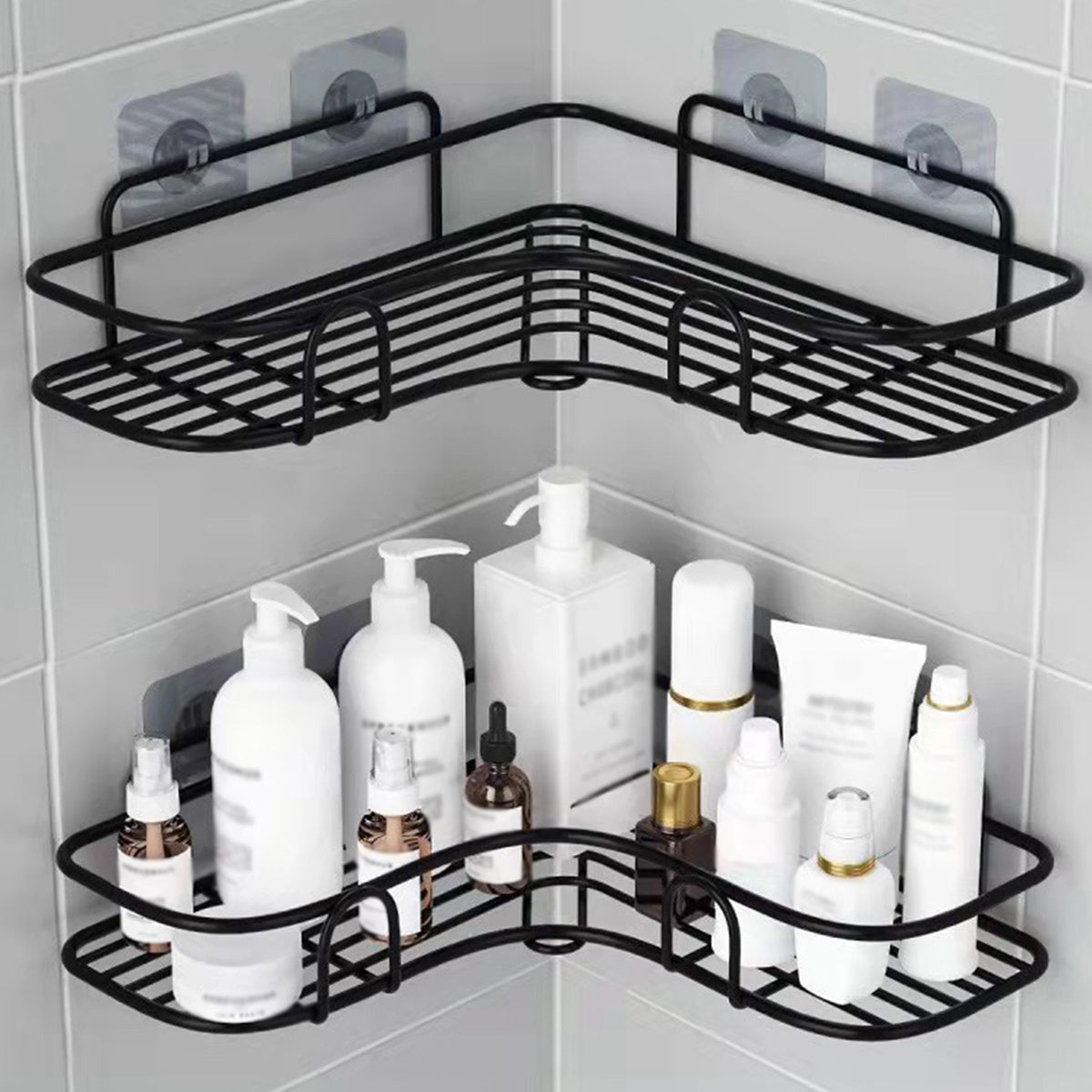 [Cast Iron Shower Shelf] 1pc Cast Iron Corner Shower Shelf - No-Drill Wall Mounted Black Wire Mesh Bathroom Storage Rack for Easy Access &amp; Organization, Perfect for Shampoo, Conditioner, and Soap, Bathroom Storage Solution |