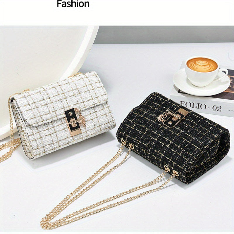 Túi Xách Nữ Dây Xích Thanh Lịch Phong Cách Tweed