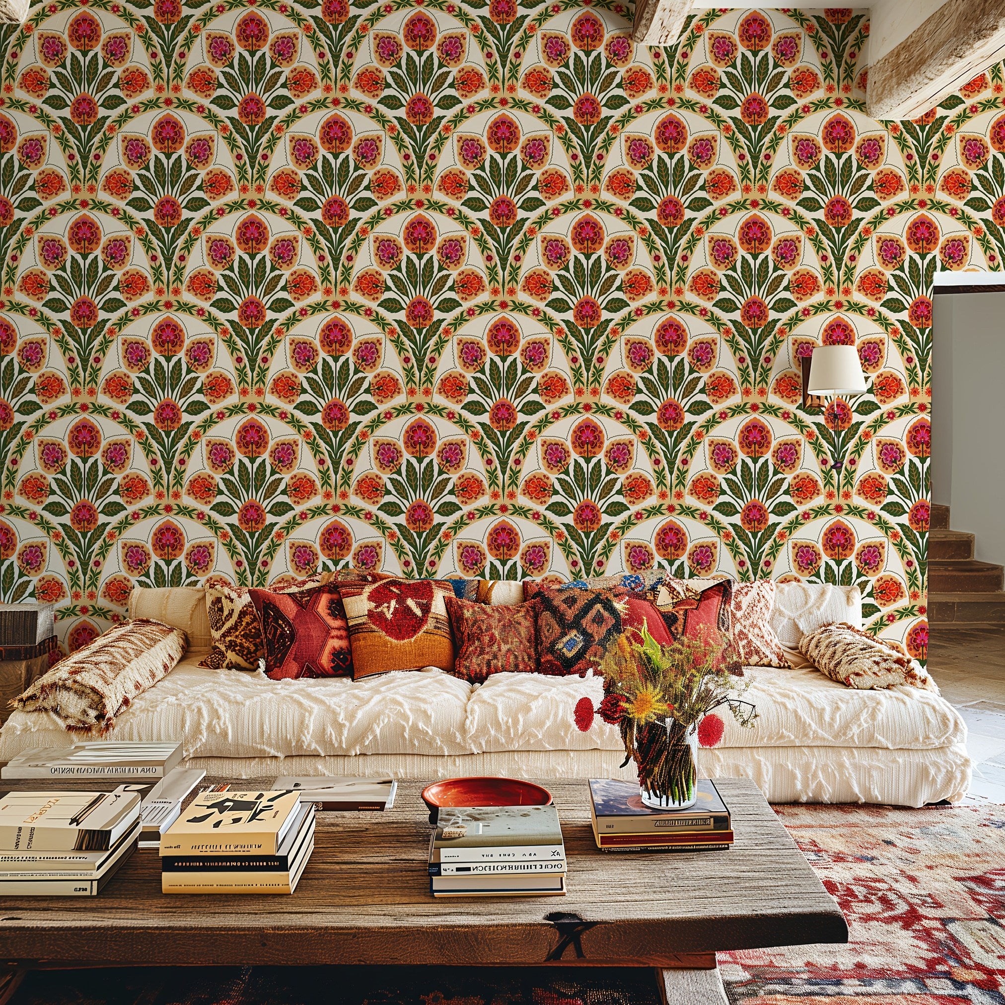 Waterproof Vintage Floral Wallpaper 17.7x9.8ft