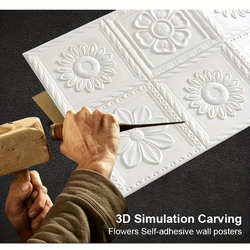 3D Waterproof Wallpaper White Flowers 50 Pieces