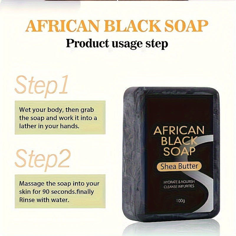 African Black Soap with Shea Butter, 100g - Moisturizing Cleanser for Clear Skin, Paraben-Free, Unscented, Ideal for Face & Body, All Skin Types, Hydrating & Nourishing Bar Soap, Skin Hydration|Natural Soap Bar|Moisturizing S