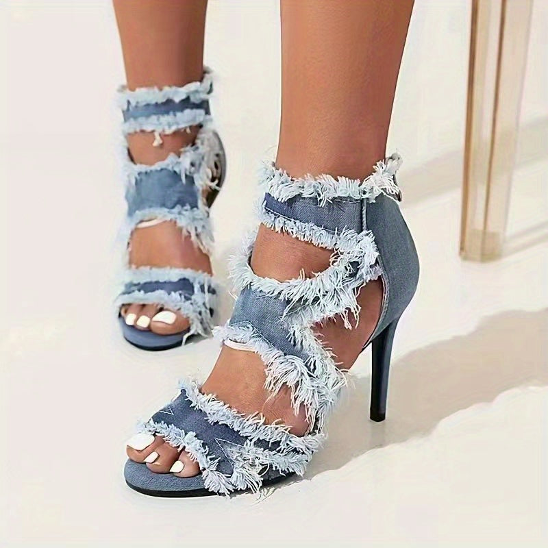 Feminine Fashion Open Toe Denim High Heels