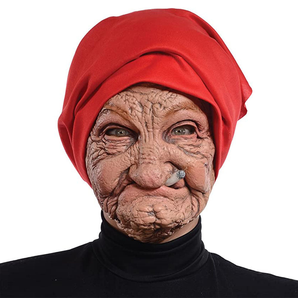 [Red Hood Halloween Mask] Halloween Mask, Little Red Hood Smoking Grandma Old Woman, Party Props, Ideal Gift for Men &amp; Women