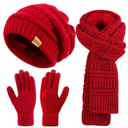 Women'S 3-in-1 Winter Set: Hat, Long Scarf & Touchscreen Gloves - Soft Warm Neck Warmer, Elastic Fit for Smartphones/Camera Use, Elegant Solid Color (/PinkRed/) - Christmas & Thanksgiving Gifts for Women, Durable & Versatile