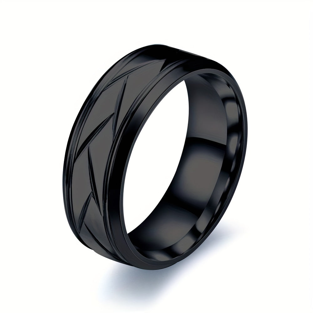 Nhẫn Nam Titan Đen 8MM Rãnh Dây Thép Thời Trang - Daisan Mart
