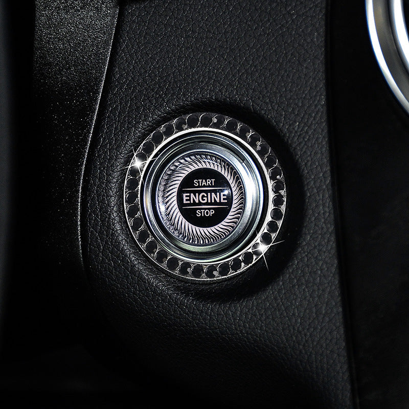 Zinc Alloy Ignition Button Cover with Sparkle Effect - "START STOP" Design, Plated, Easy Installation, Fits Most Vehicles, Ignition System Upgrade | Sparkling Button Cover | Glossy Finis - Daisan Mart