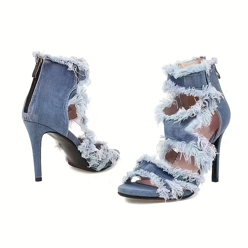 Feminine Fashion Open Toe Denim High Heels