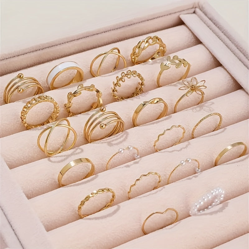 22-Piece Ring Set - Elegant &amp; Delicate Leaf Pattern