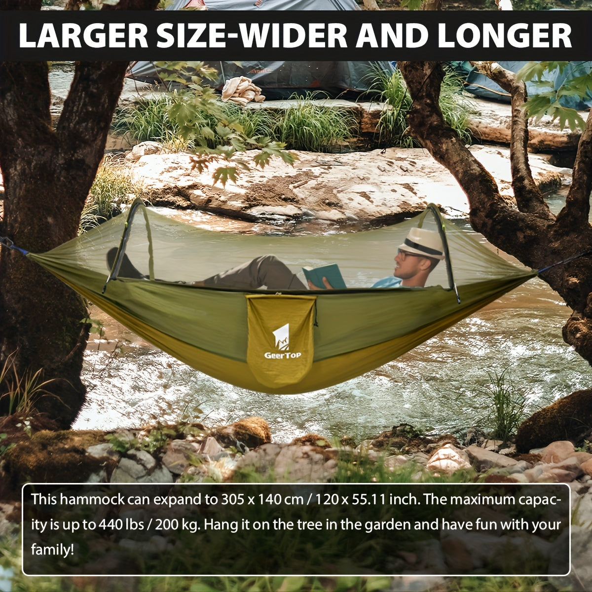 [3-in-1 Hammock] GEERTOP 3-in-1 Outdoor Hammock | Double Sleep Rest Camping Hammock with Mosquito Net Sun Shelter for Backpacking Travel Garden Park - Daisan Mart