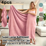 4pcs Oversized Bath Towel Set. Wraps Full Body with Star-Striped Large Bath Towel, Face Towel, Hand Towel, And Head Towel. 1 Oversized Soft Coral Fleece Bath Towel 78.74X41.34 Inches + 3 Square Towels 11.81X11.81 Inches. Soft