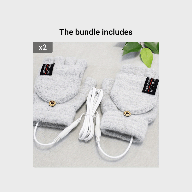 USB Interface Electronic Warmer, Male And Female Universal USB Heating Gloves Knitted Semi Heated Fingerless+Flip Heating Heater with Button Washable Design Gloves for Winter Hand Warmth Laptop Gloves, Without Battery