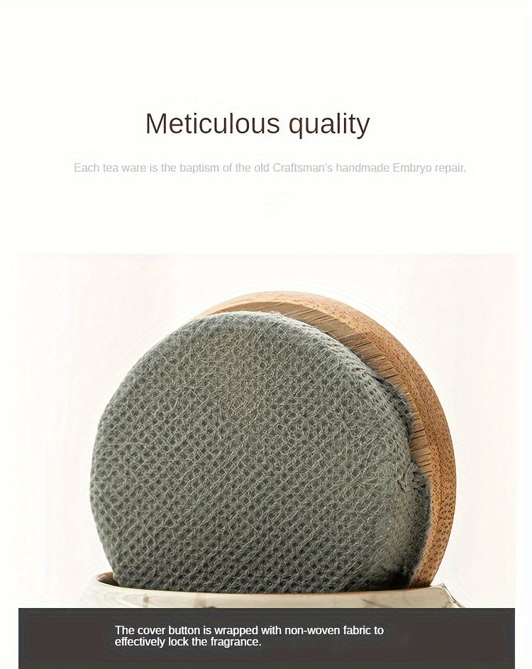 [High-Grade Pu'Er Green Tea Jar] Emerald Green Asparagus Fern Tea Jar Sealed Jar Ceramic Tea Container Moisture-Proof Chinese High-Grade Pu'Er Green Tea Warehouse