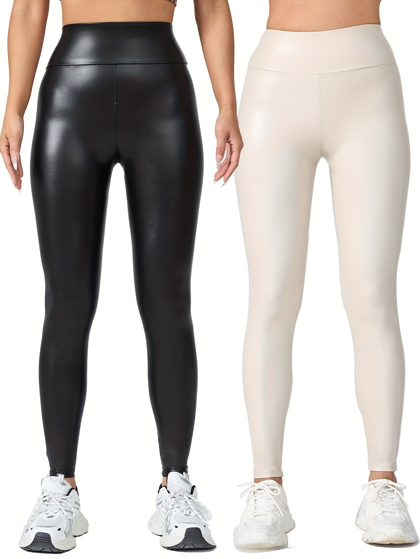 2pcs Women'S High-Waisted Yoga Pants - Stretchy, Non-See-Through, Solid Black, All-Season Workout Leggings for Fitness & Casual Wear, High Waisted Leggings, Fitness Apparel, Sleek Design, Comfortable Fit, Women Training, Wome