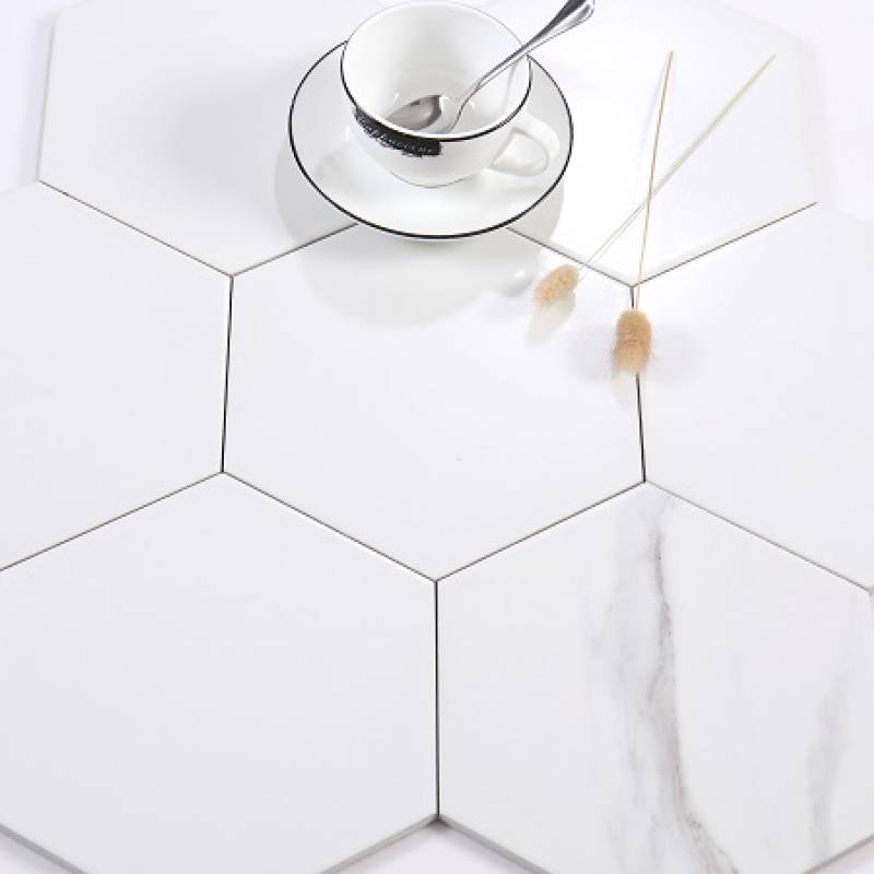 White hexagonal tile with smoke pattern, size 200x230x115mm, code 23029 (23001)