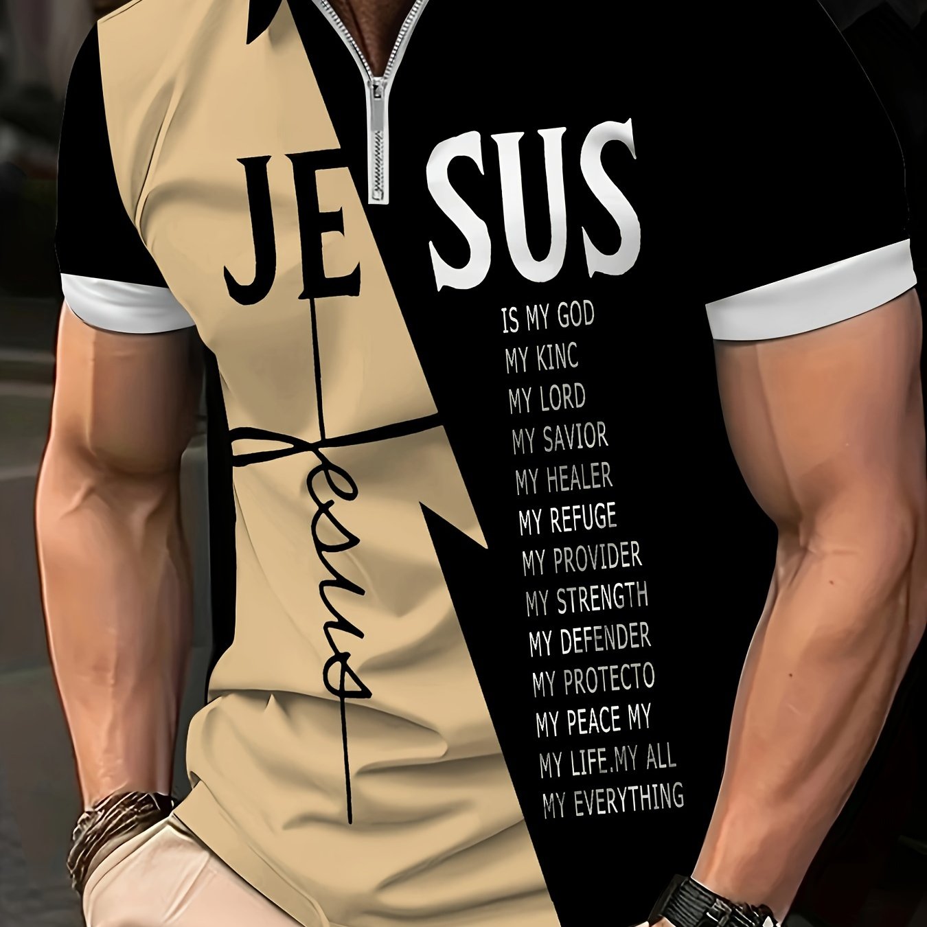 Men's Golf T-shirt Large Size Printed JESUS ​​Active Summer