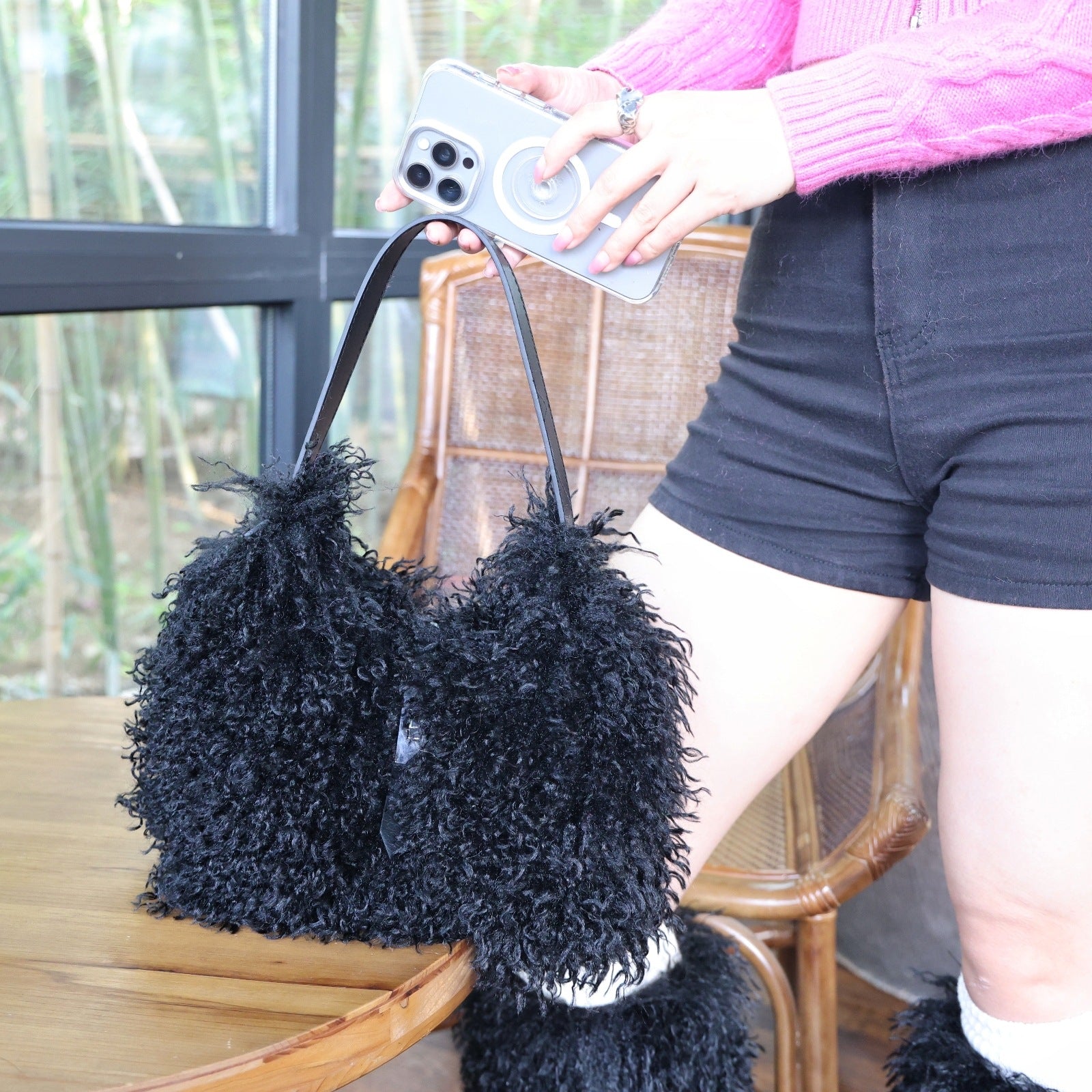 Women's Faux Wool Handbag - Soft &amp; Elegant Crossbody Bag