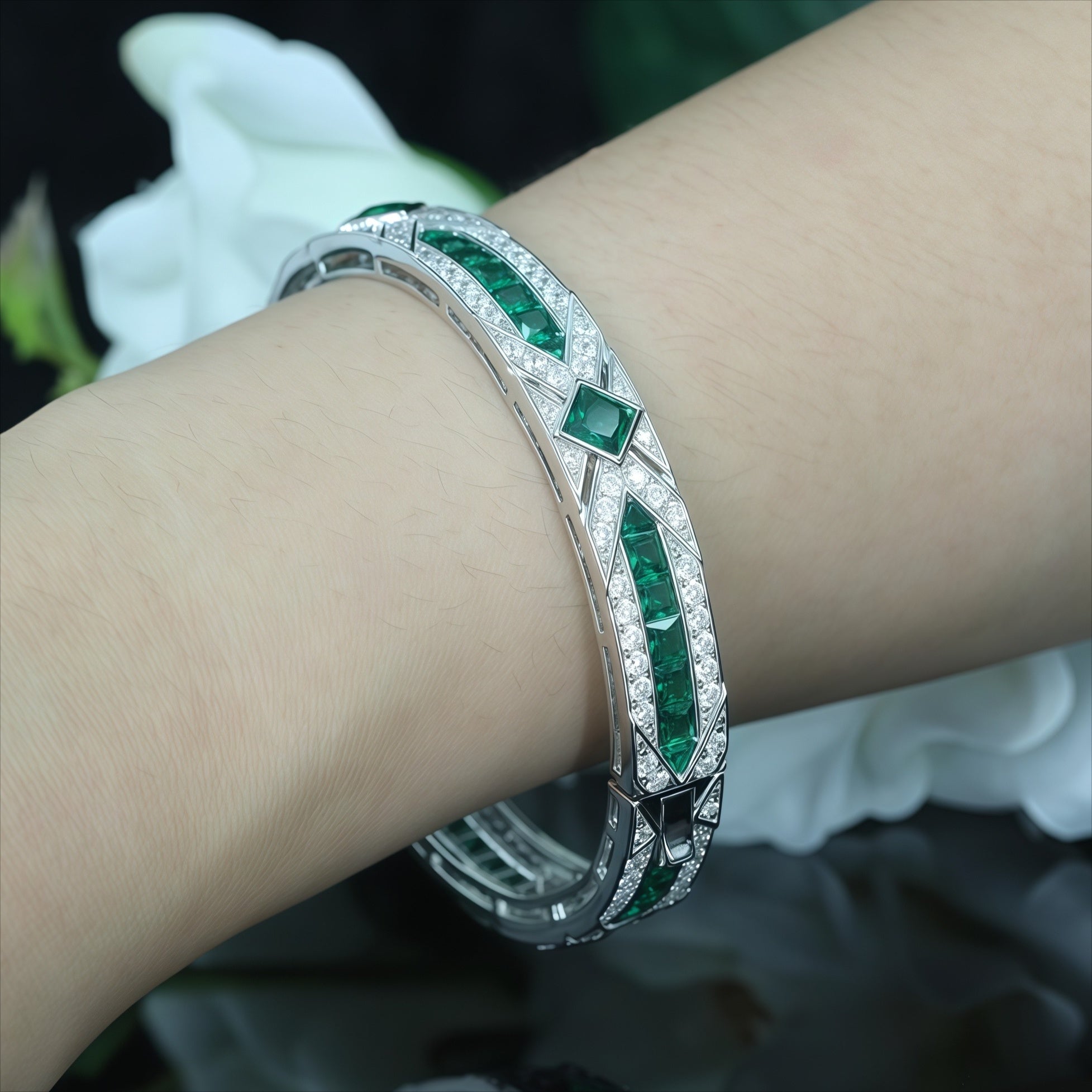 Vòng Tay Moissanite Xanh Sang Trọng Bạc 925 Cho Cặp Đôi