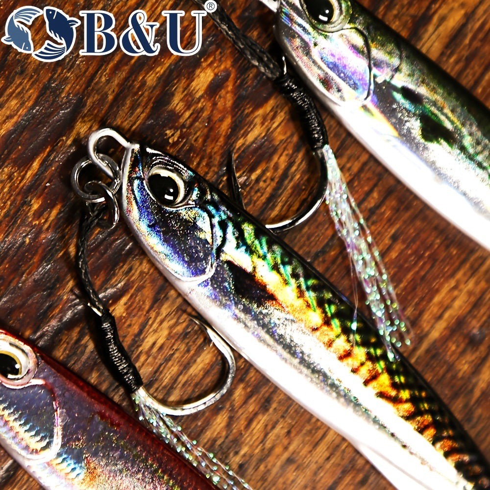 B&U Metal Cast Jig - 3D Printed Spoon Casting Jigging for Saltwater Fishing - 30G/40G/60G Artificial Bait Tackle with Enhanced Durability and Realistic Design - For Fishing Enthusiasts - Ideal Gift for Anglers