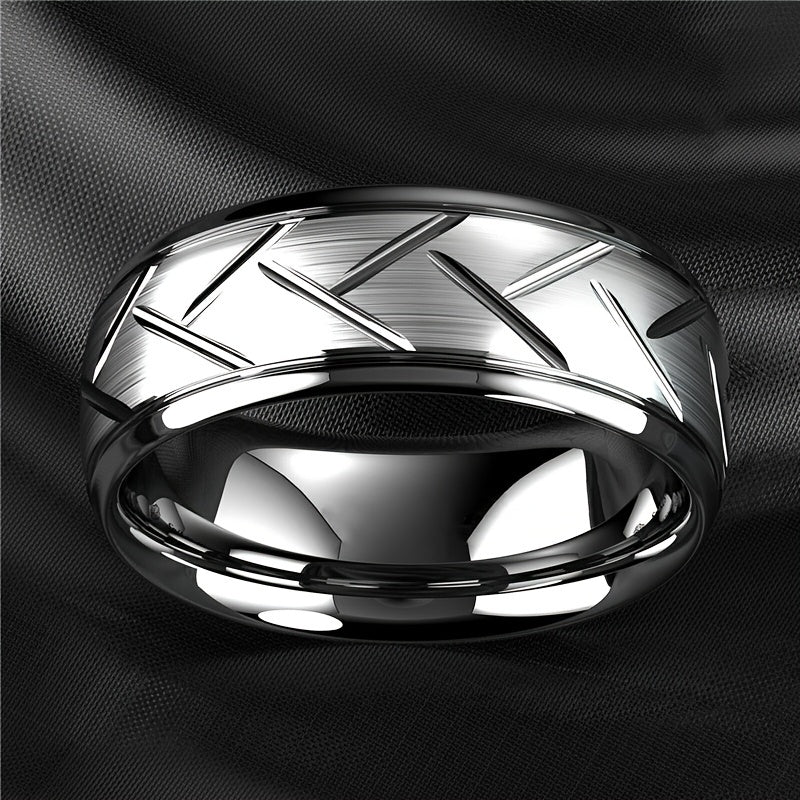 Nhẫn Nam Titan Đen 8MM Rãnh Dây Thép Thời Trang - Daisan Mart