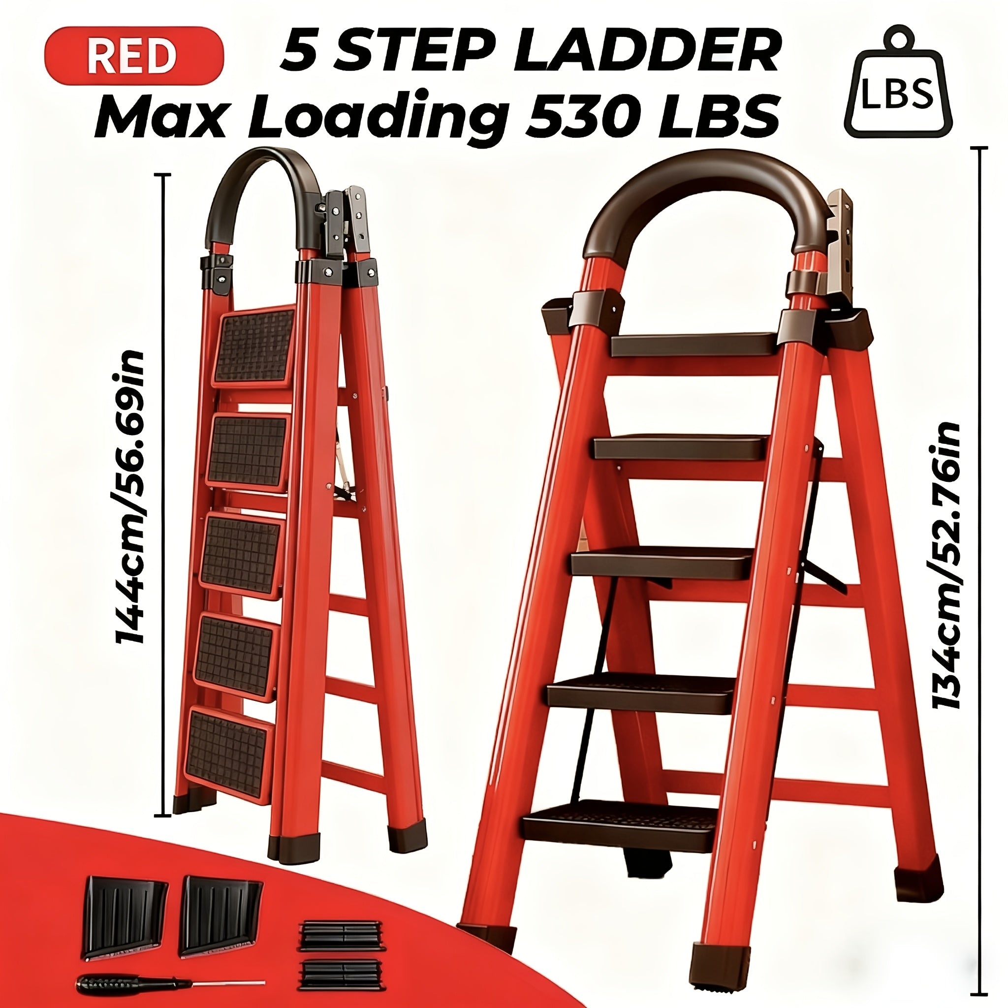 3/4/5-Step Portable Folding Ladder, 500/520/530 Lbs Durable Step Ladder with Wide Anti-Slip Pedal,, Lightweight Steel Step Stool Suitable for Both Household And Industrial Use - Daisan Mart