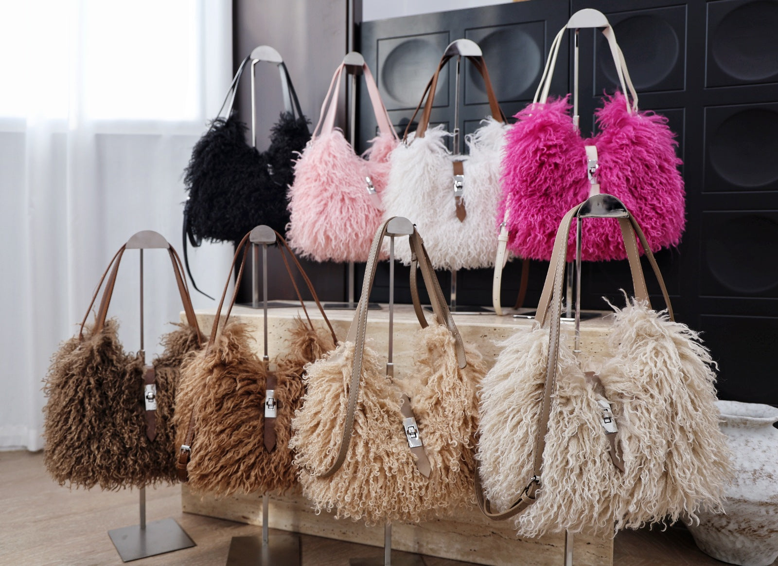 Women's Faux Wool Handbag - Soft &amp; Elegant Crossbody Bag