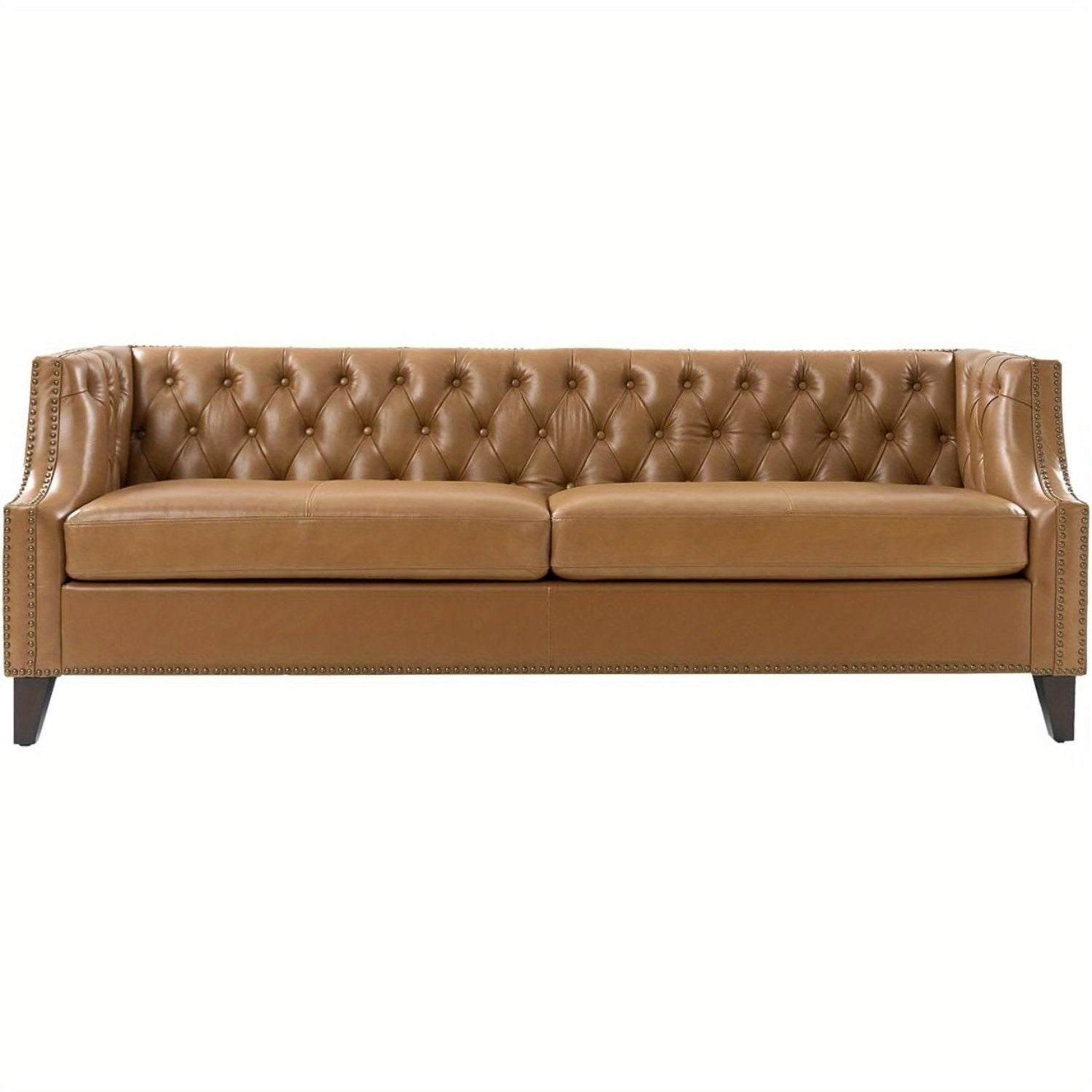 [Luxury Chesterfield Sofa] HULALA HOME 84" Genuine Leather Chesterfield Sofa | Button-Tufted 3-Seater with Solid Wood Legs, Mid-Century Modern Design, Camel Upholstery for Living Room, Apartment & Entertainment Areas, Section - Daisan Mart