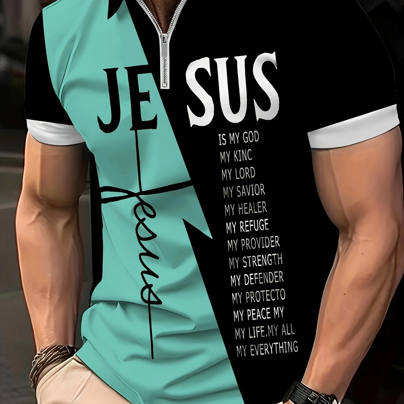 Men's Golf T-shirt Large Size Printed JESUS ​​Active Summer