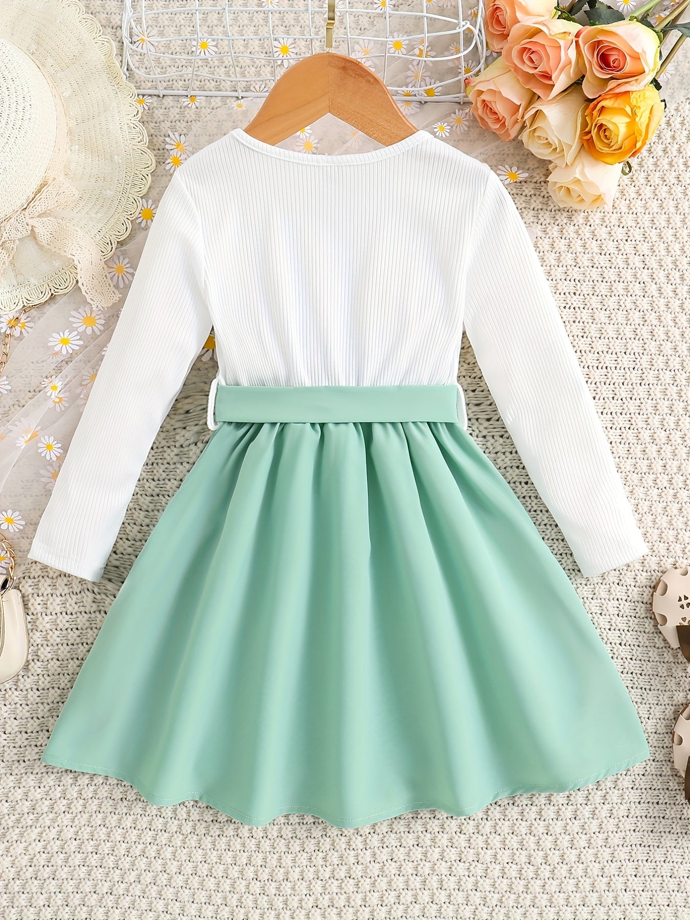Baby Girl's Long Sleeve Floral Dress with Belt - Gentle Spring and Autumn