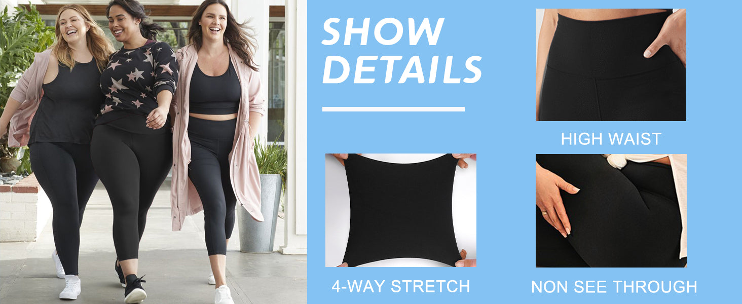 Women's High Waist Leggings, 4X Stretch, Utility Pockets, Solid Black