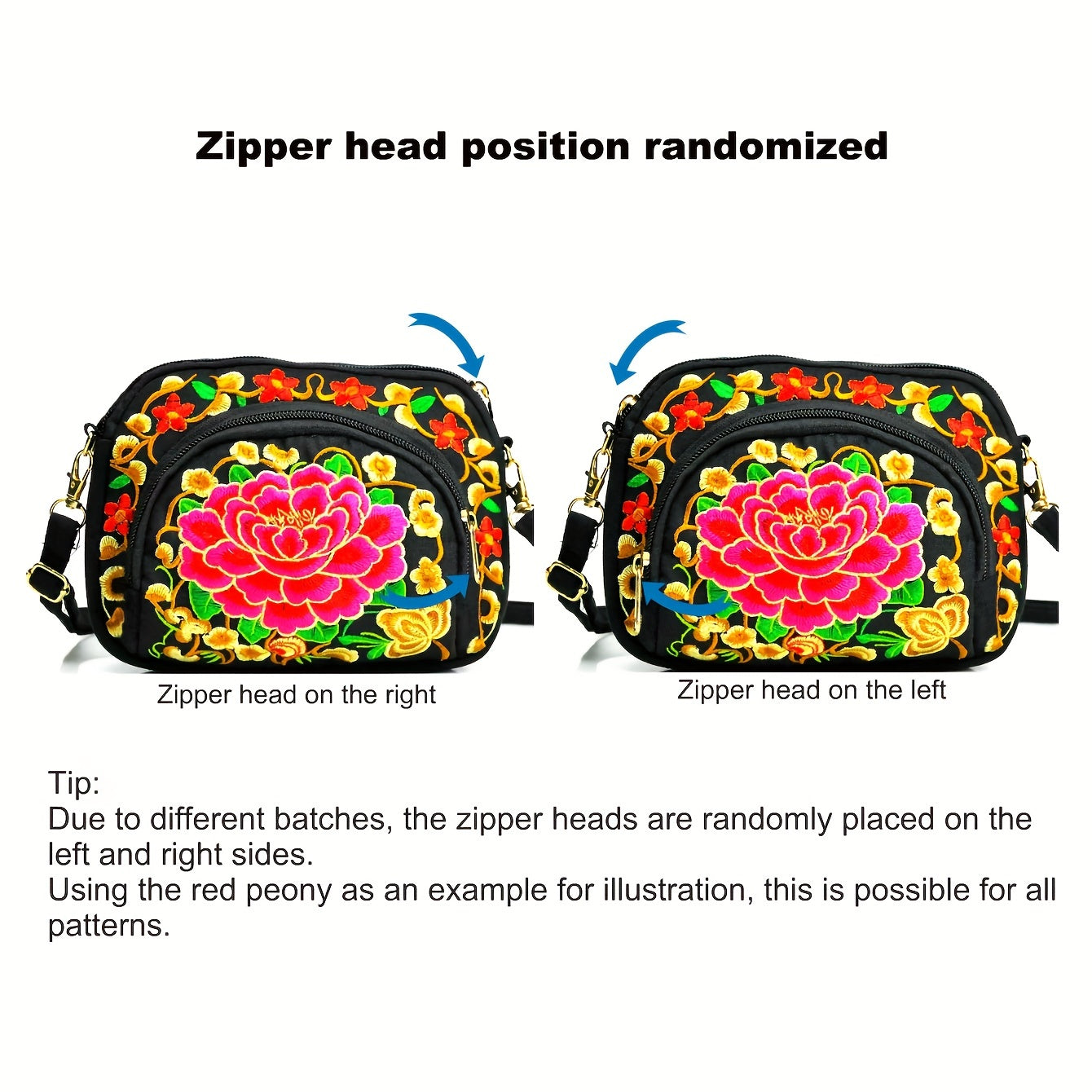 Embroidered Floral Crossbody Bag, Detachable Strap