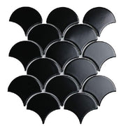 Fish scale mosaic tile 85x95mm black glossy glaze SH-C9070