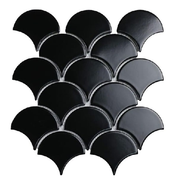 Fish scale mosaic tile 85x95mm black glossy glaze SH-C9070