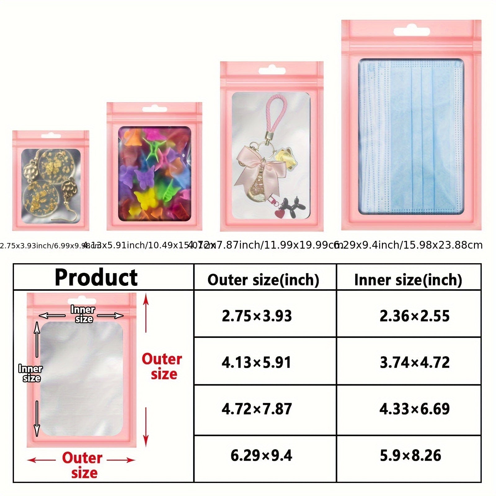 [Holographic Zipper Lock Bags] 100-Pack Holographic Zipper Lock Resealable Bags | Moisture-Proof Aluminum Foil Polyester Film Flat Transparent Window Pouch for Electronics/Jewelry/Cosmetics Organization, 4 Size Options, Non-f - Daisan Mart