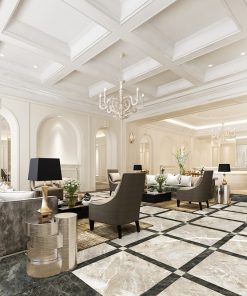 Cream-colored stone-patterned tiles 80×80 Dong Tam GRANITE 8080STONE003