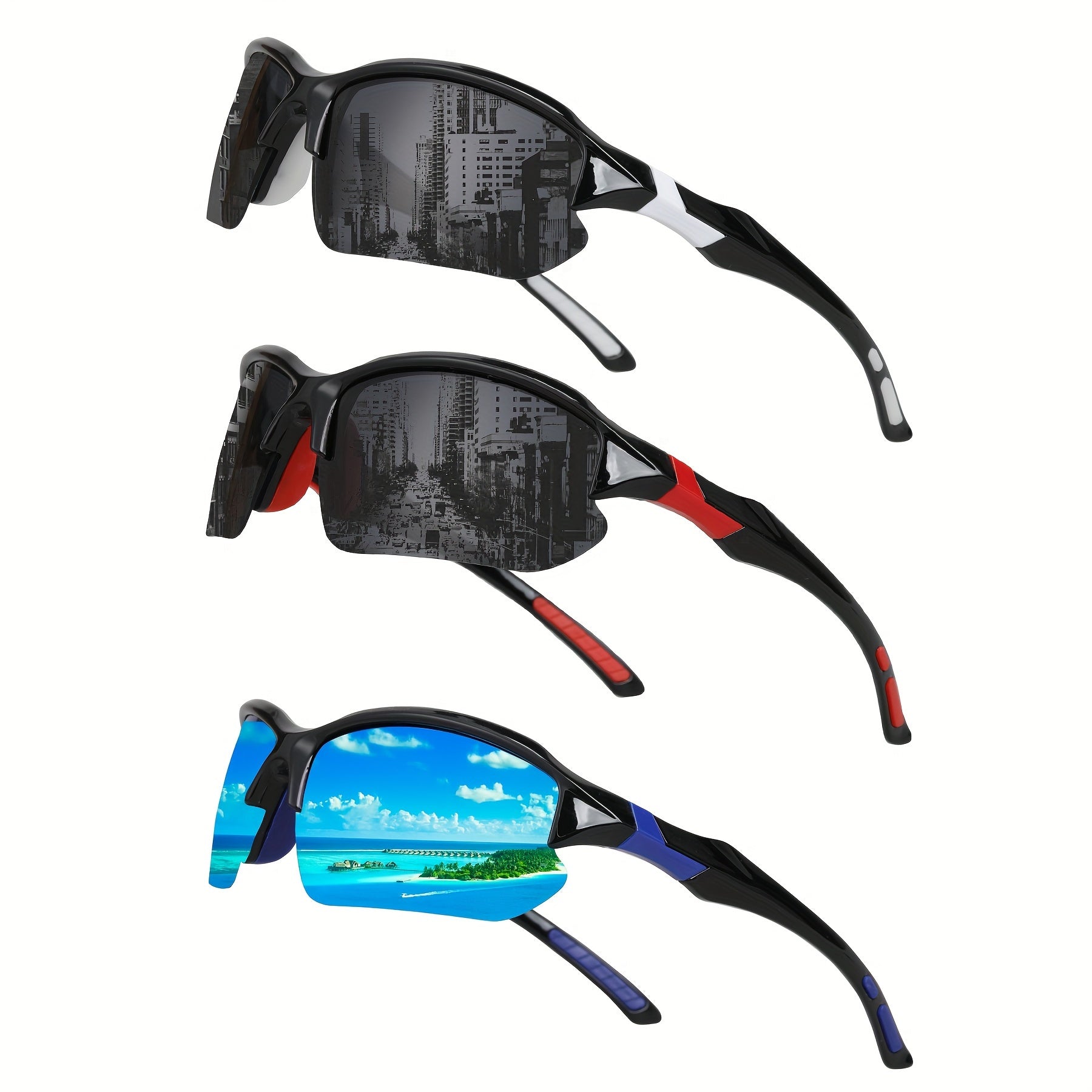 3-Piece Polarized Sports Glasses - Wind &amp; UV Protection