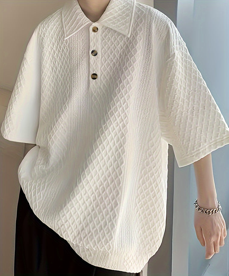 Áo Golf Nam Dáng Rộng, Họa Tiết Hình Học, Tay Ngắn