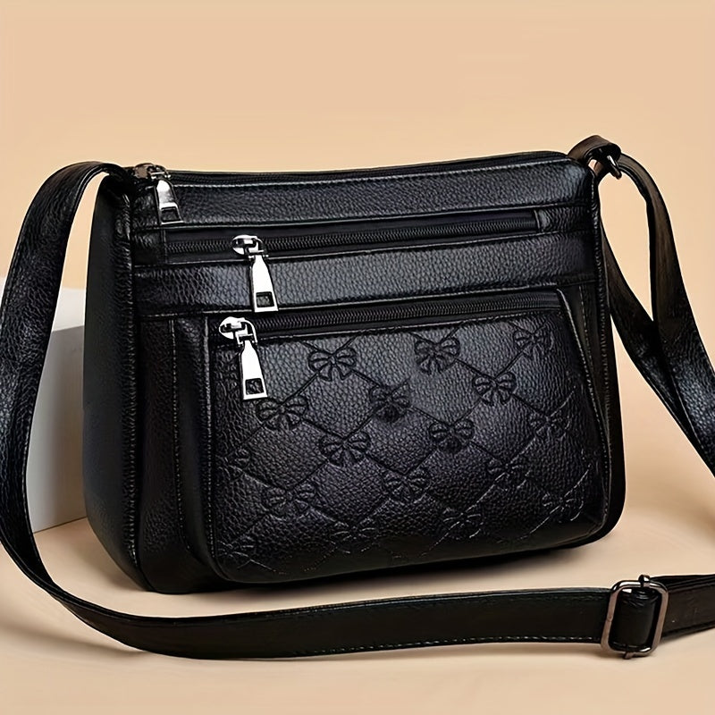 Multi-Pocket Soft Leather Middle-Aged Crossbody Bag
