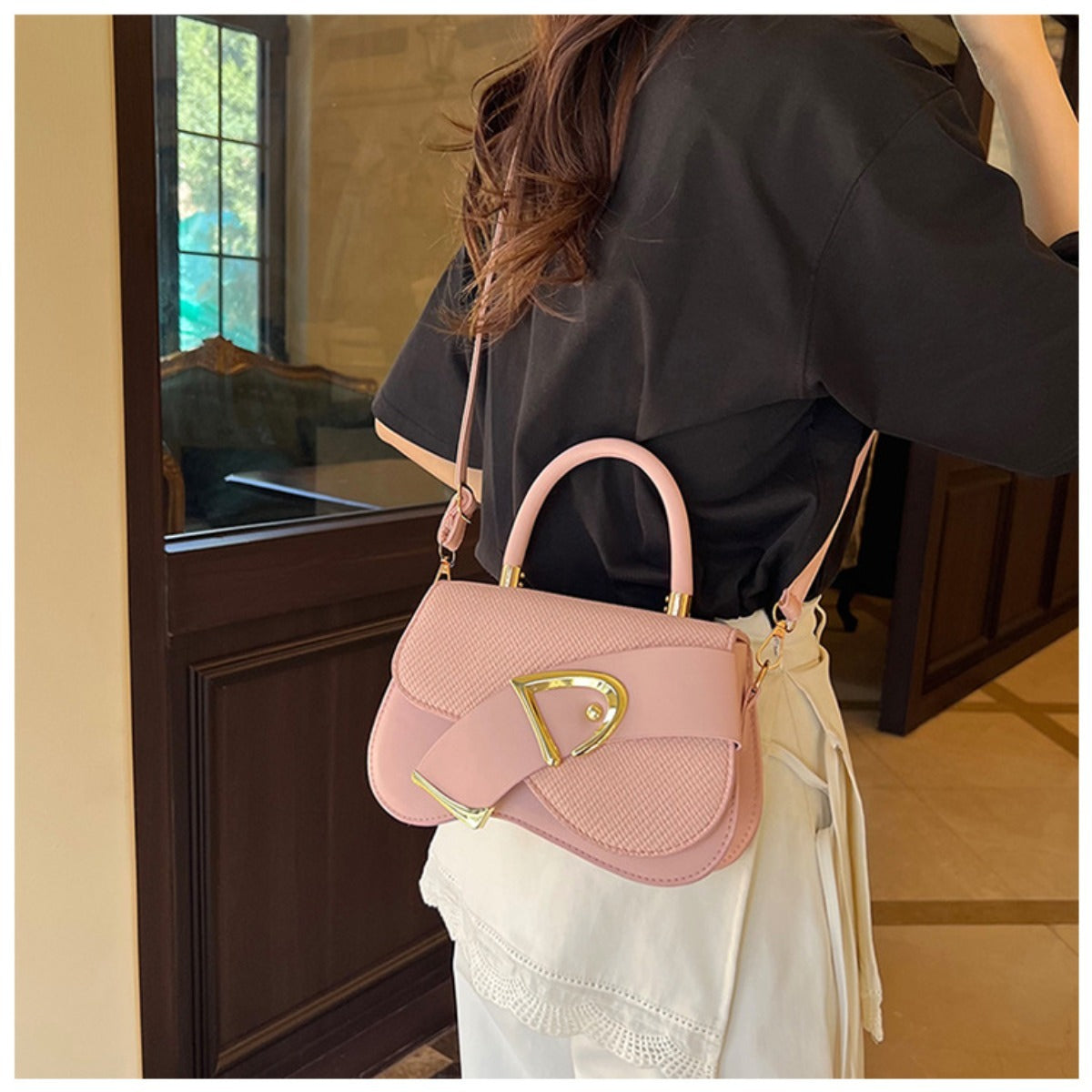 Women's Crossbody Bag - Gold Lock, Compact, Luxurious