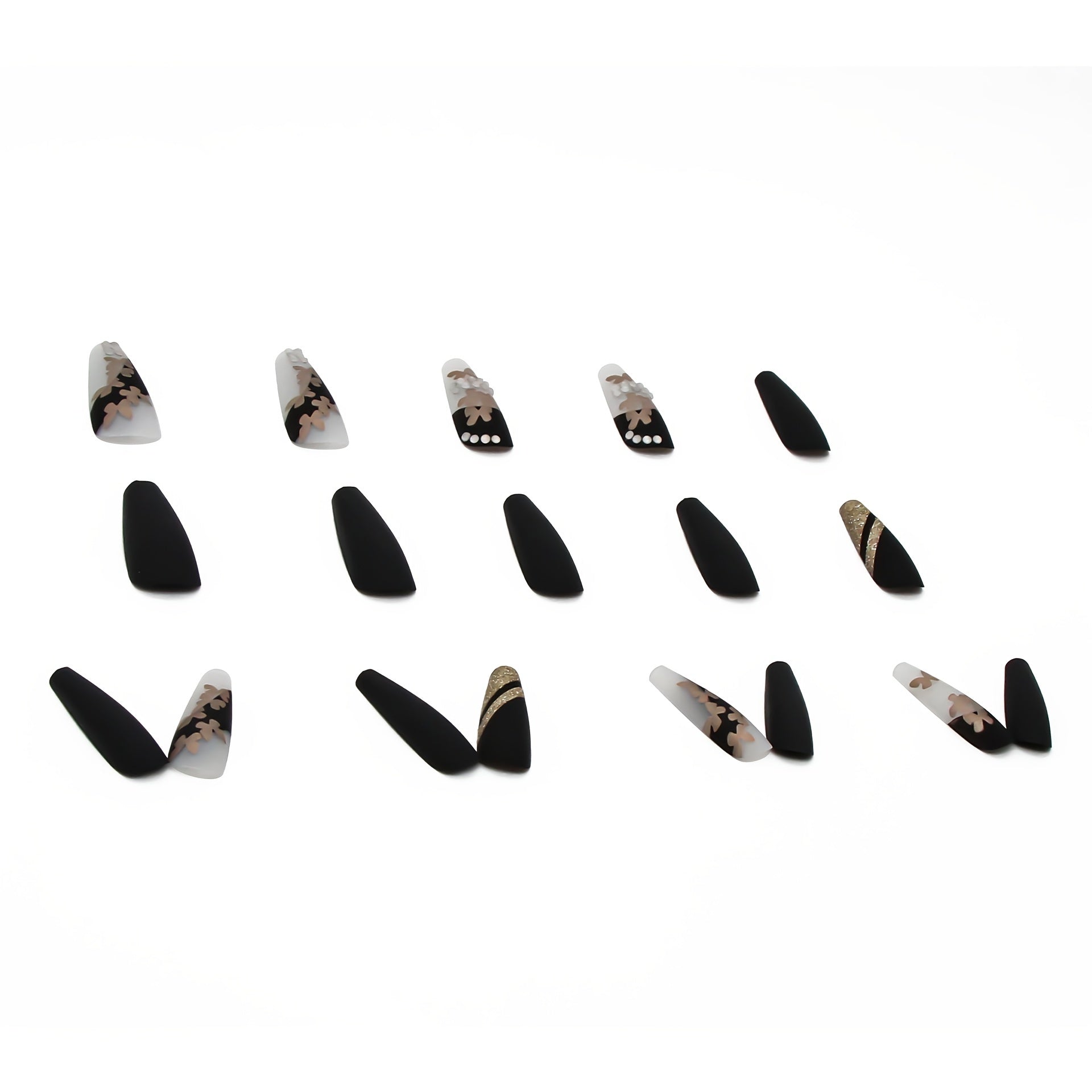 Liirches 24pcs Press on Nails Hot Golden Butterfly Fake Nail Set with Matte Golden Powder, Lightweight Design Ins Style Manicure Stickers Includes Jelly Glue + Sanding Strip