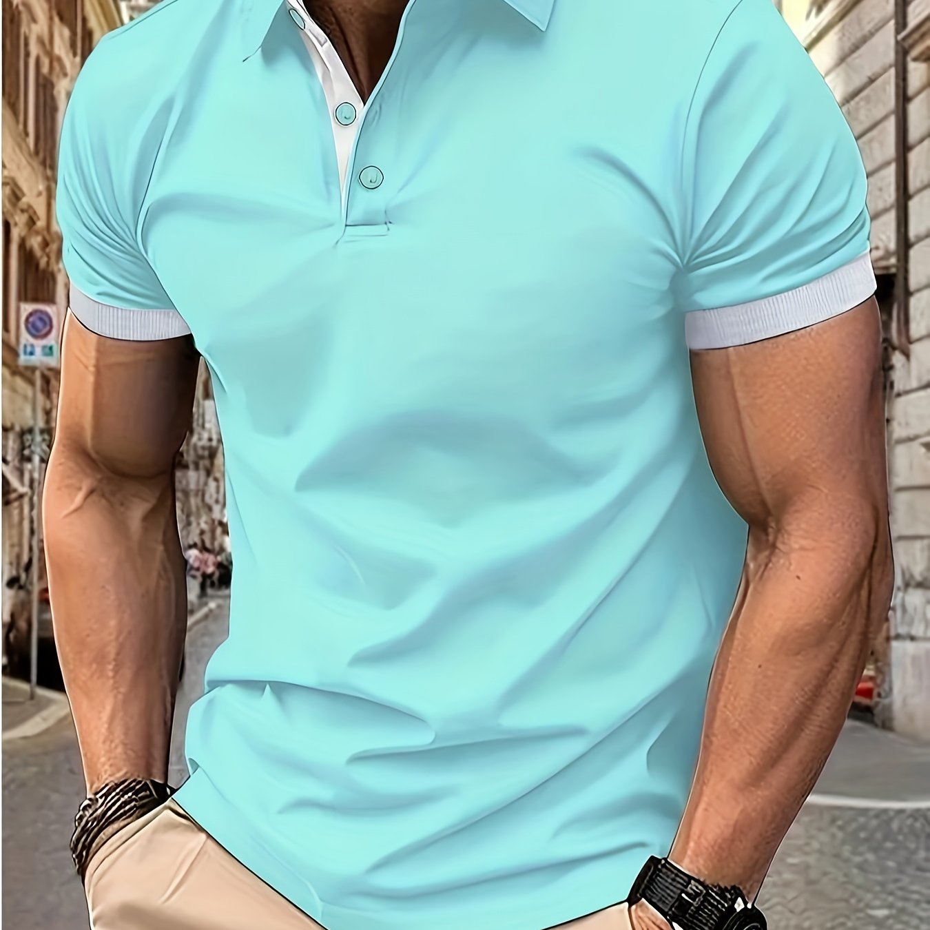 Men's Golf Shirt, Breathable Fabric, V-Neck, Short Sleeves, Summer