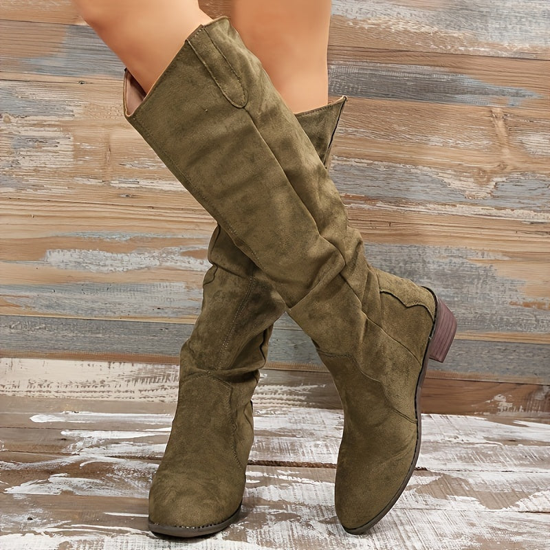 [Vintage Western Cowboy Boots] Ylxhoa Women's Vintage Western Cowboy Boots - Knee-High Pull-On Boots with Chunky Heels, Slip-Resistant PU Outsole, Pointed Toe, Durable Construction - Western Booties for Country Western Events - Daisan Mart