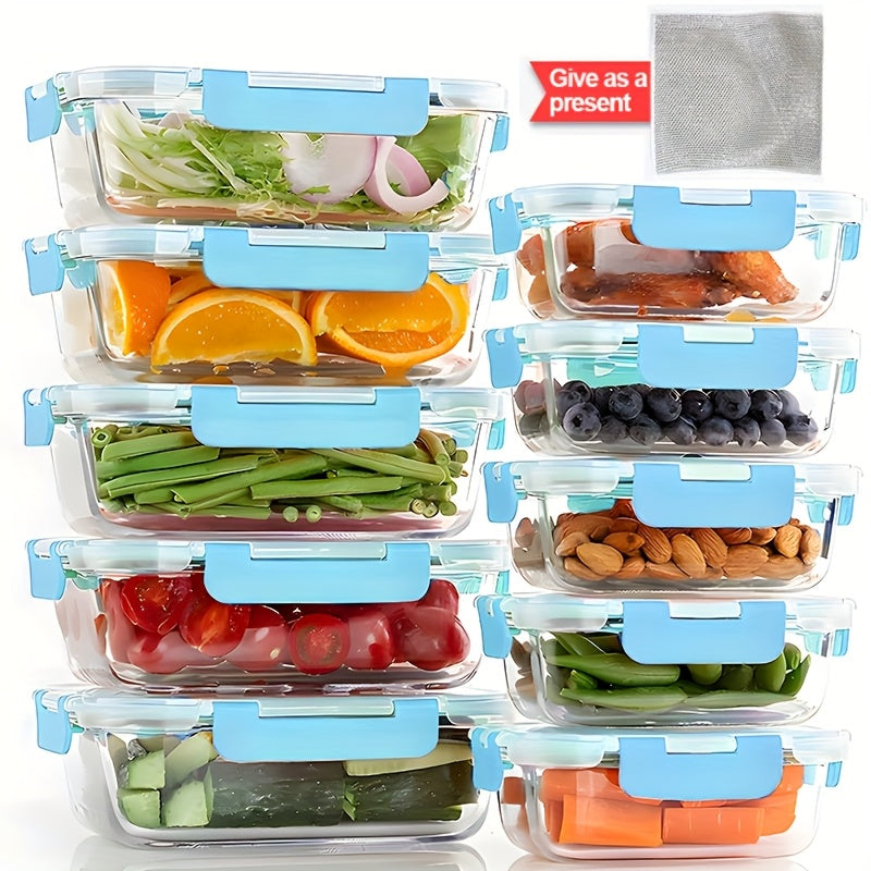 5 Color Stackable Glass Storage Containers with Lids, Air-Tight Pre-Meal Prep Bento Boxes, Microwave, Refrigerator, Dishwasher & Oven Safe, Reusable Rectangular Kitchen Containers, Hand Wash Only, Perfect Gift for Family & Fr