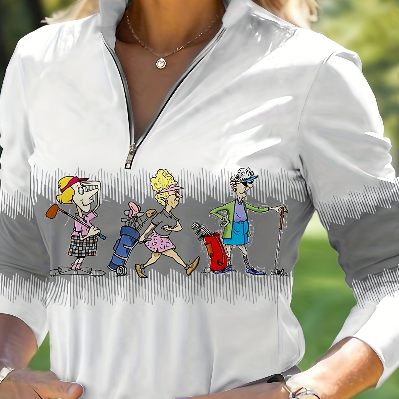 Women's Cartoon Striped Polo Shirt - Golf Streetwear