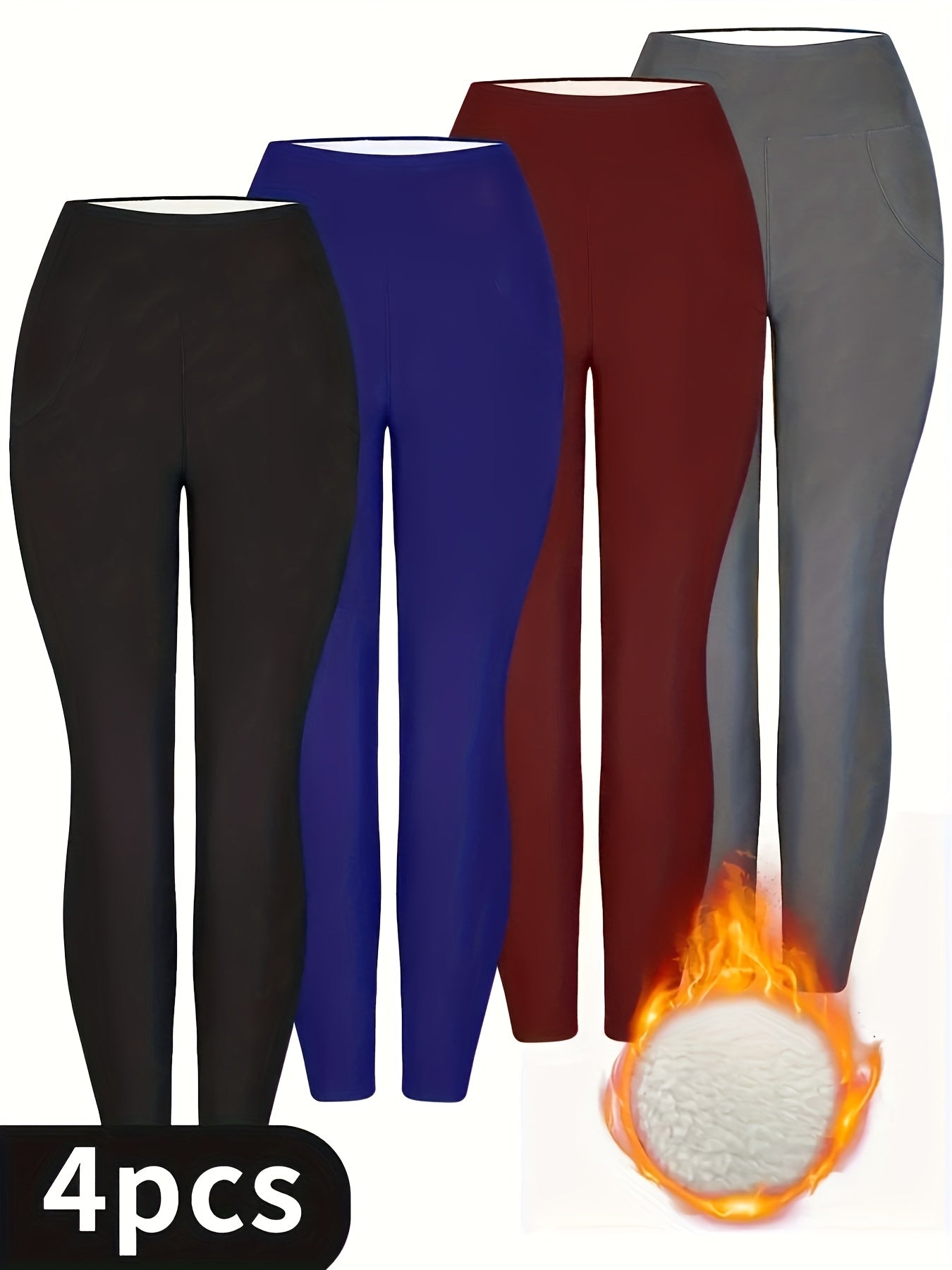 4pcs Set Of Women'S Autumn And Winter Leggings, A Boutique And Versatile Fashionable Outerwear That Highlights The Beautiful Lines Of The Body, Keeps Warmth Windproof, Tightens The Abdomen, And Gives Warmth To Oneself Family,
